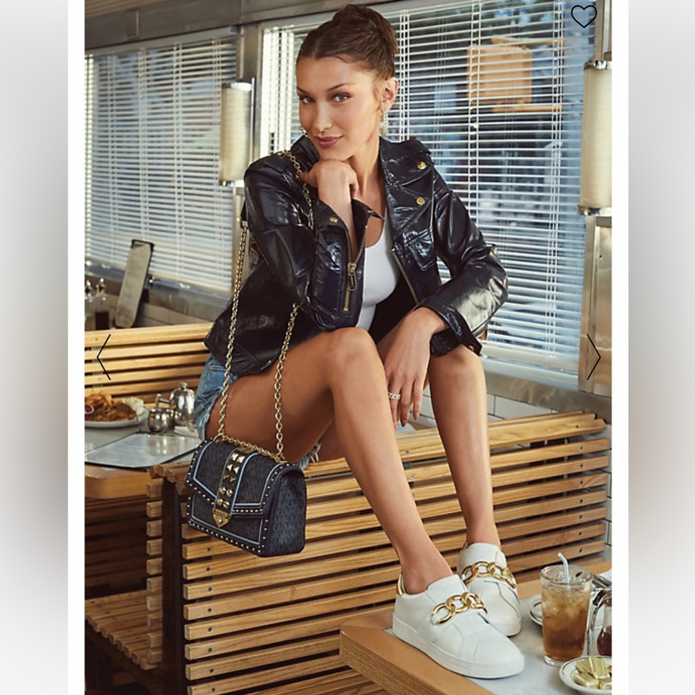 Michael Kors Crinkled Patent Leather Moto Jacket $595 NWT
